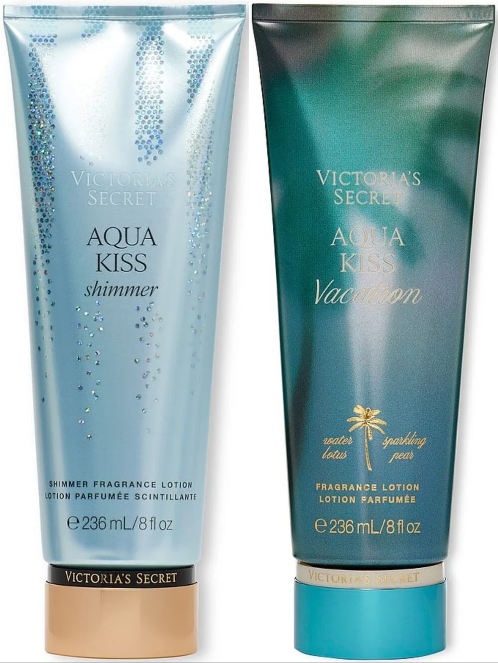 Victoria's Secret Aqua Kiss Shimmer & Aqua Kiss Vacation Lotion Set NEW